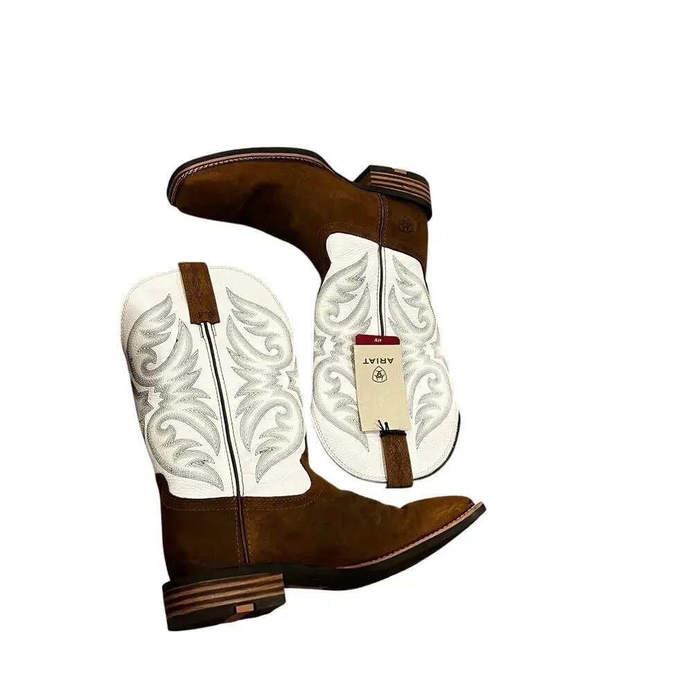 Ariat Men's Ricochet Wide Square Toe Cowboy Boot Brown White Size 8.5D NWT